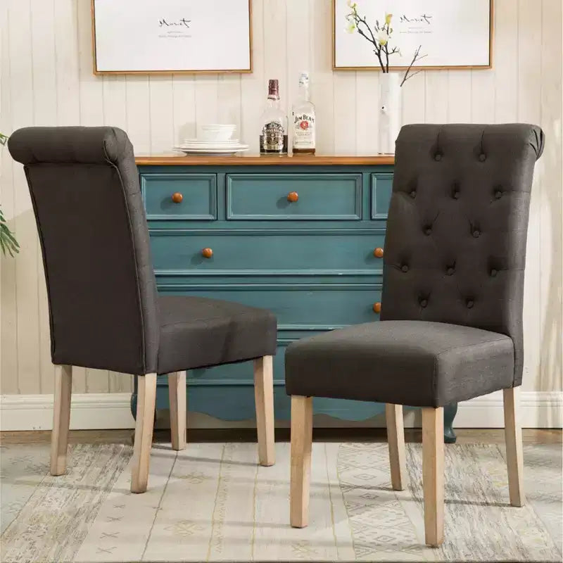 Chaise de salle à manger Parsons capitonnée en bois massif, anthracite, lot de 2