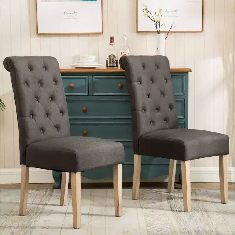Chaise de salle à manger Parsons capitonnée en bois massif, anthracite, lot de 2