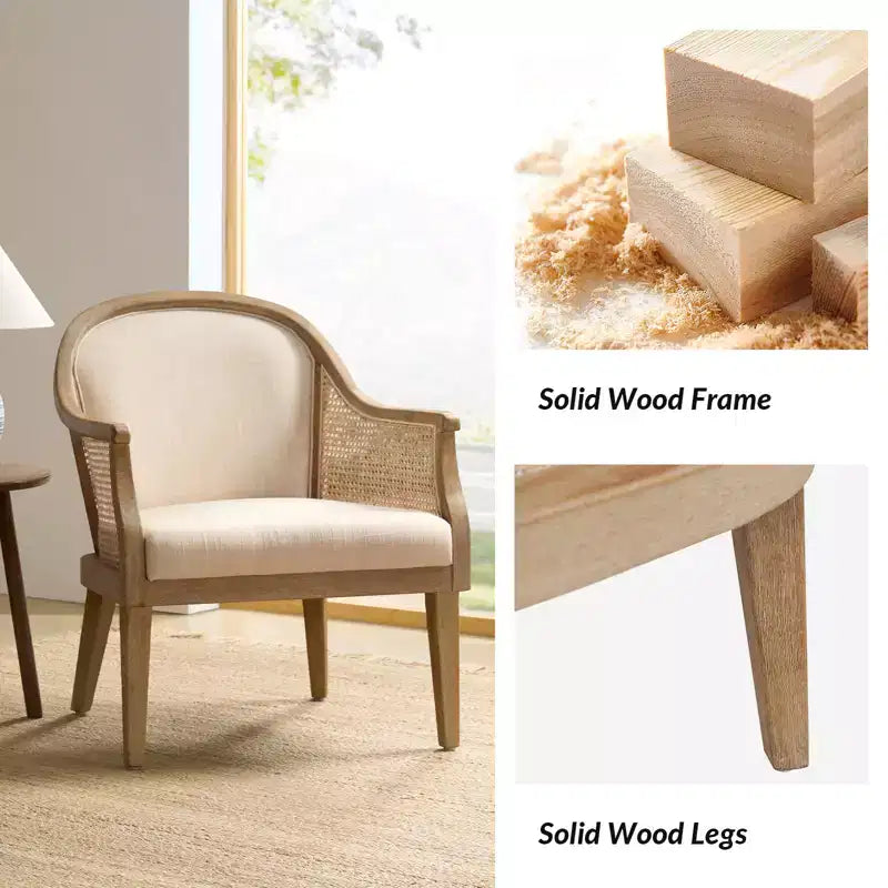 Fauteuil en rotin style ferme avec structure en bois massif