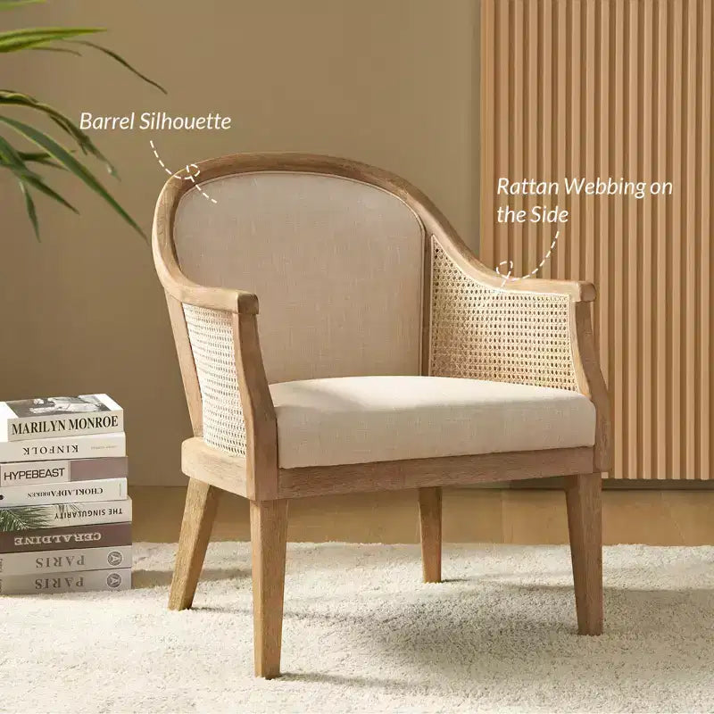 Fauteuil en rotin style ferme avec structure en bois massif