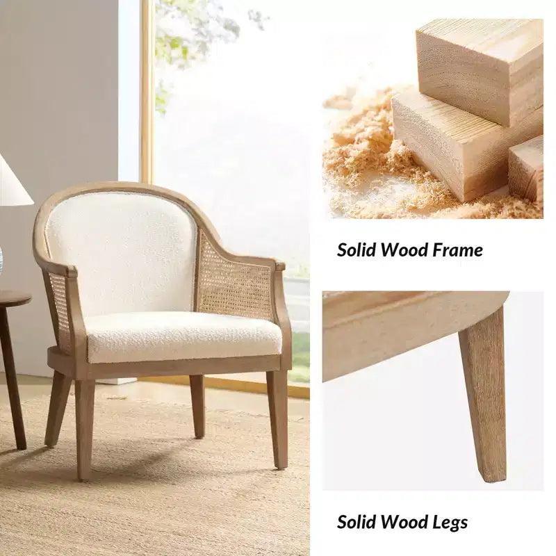 Fauteuil en rotin style ferme avec structure en bois massif