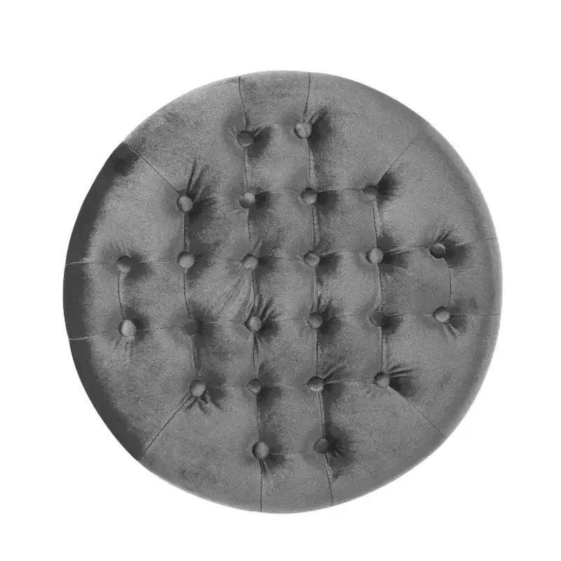 Pouf rond capitonné en velours avec clous de tapissier