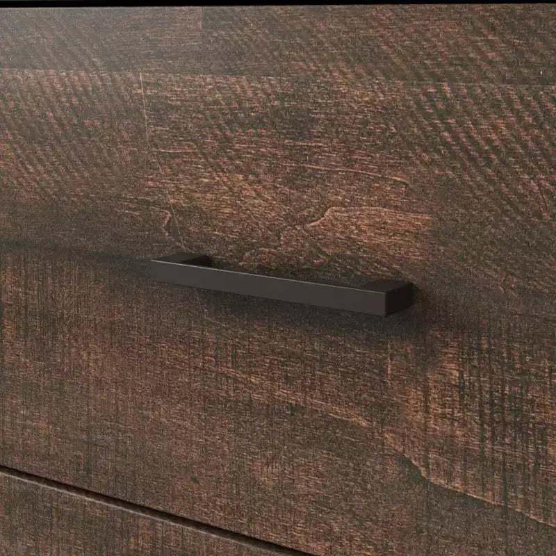 Commode imitation bois avec 6 tiroirs et poignées noires