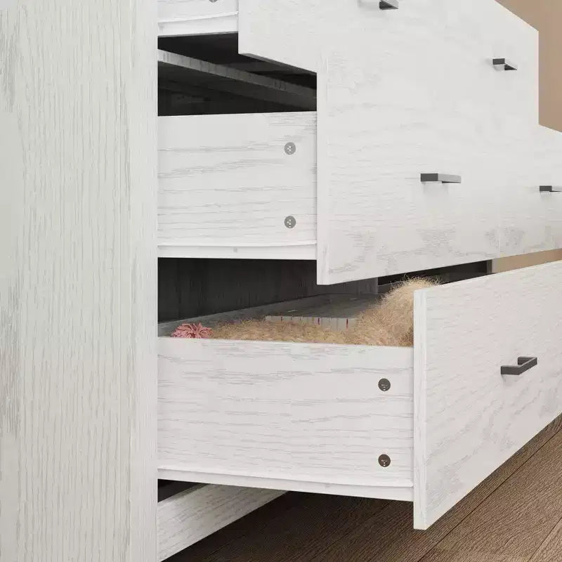 Commode imitation bois avec 6 tiroirs et poignées noires