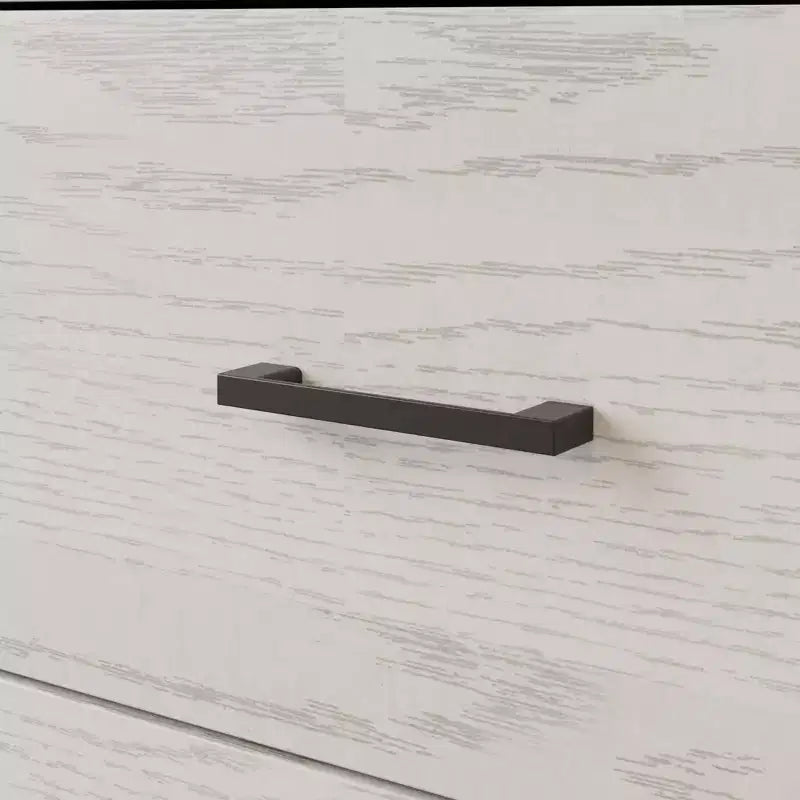 Commode imitation bois avec 6 tiroirs et poignées noires