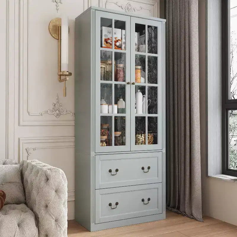 Vitrine bibliothèque avec porte vitrée et tiroirs de 80 cm de large