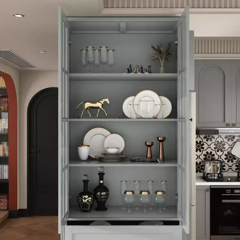 Vitrine bibliothèque avec porte vitrée et tiroirs de 80 cm de large