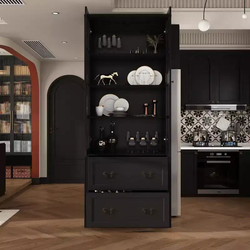 Vitrine bibliothèque avec porte vitrée et tiroirs de 80 cm de large