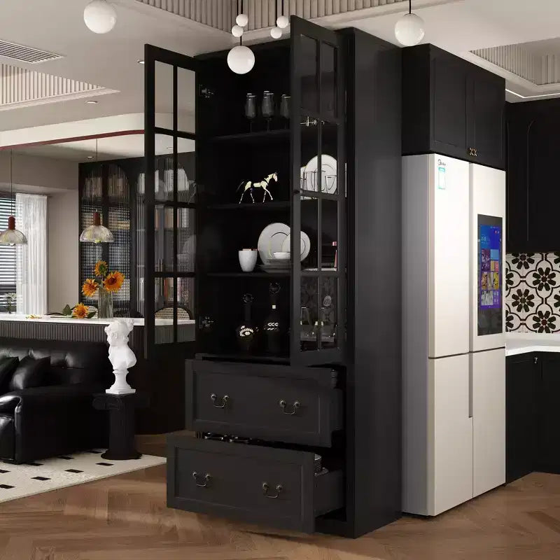 Vitrine bibliothèque avec porte vitrée et tiroirs de 80 cm de large