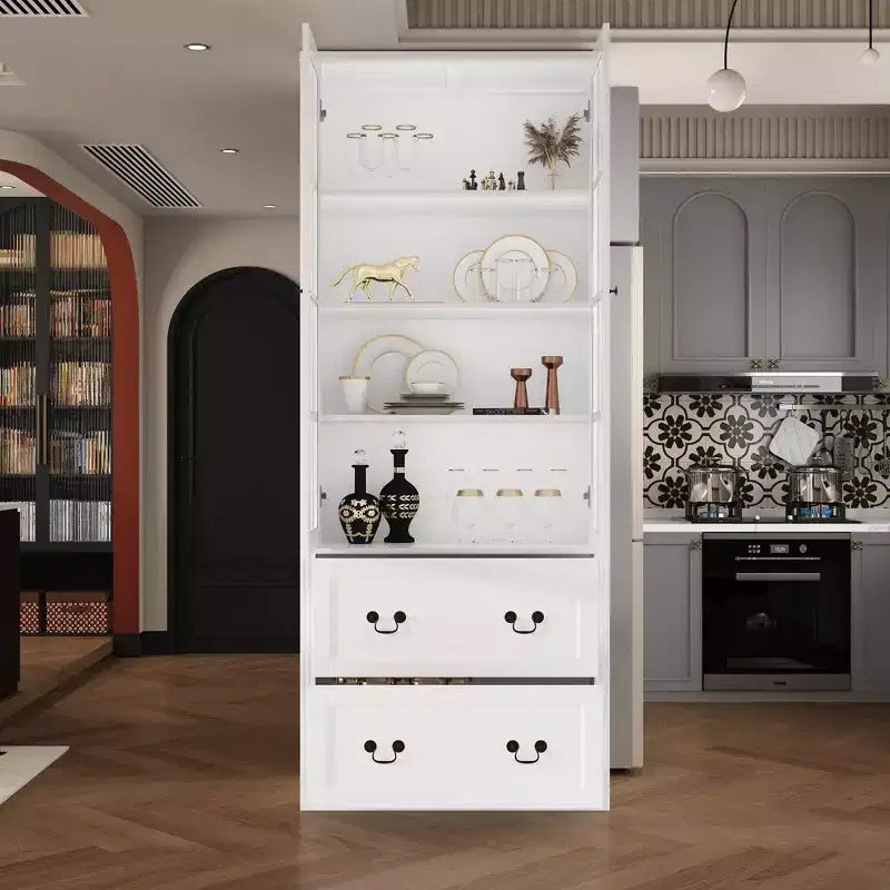 Vitrine bibliothèque avec porte vitrée et tiroirs de 80 cm de large