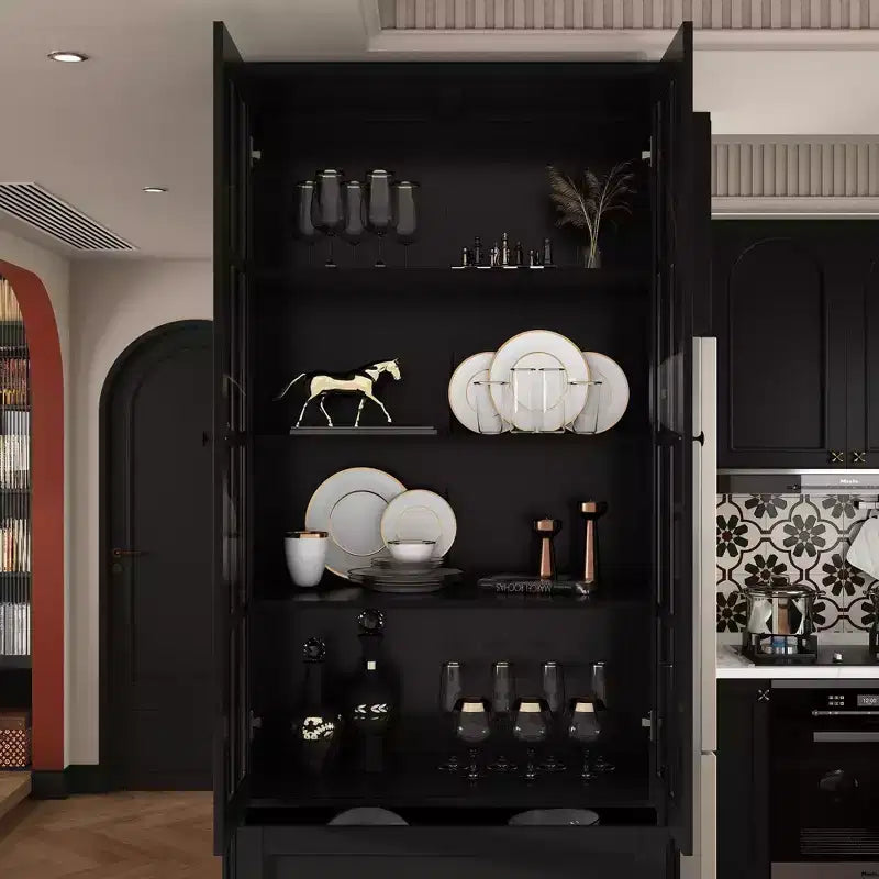 Vitrine bibliothèque avec porte vitrée et tiroirs de 80 cm de large