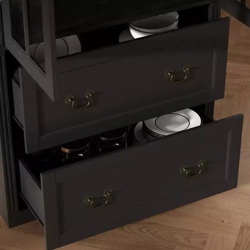 Vitrine bibliothèque avec porte vitrée et tiroirs de 80 cm de large