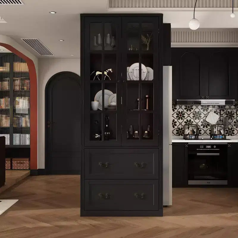 Vitrine bibliothèque avec porte vitrée et tiroirs de 80 cm de large