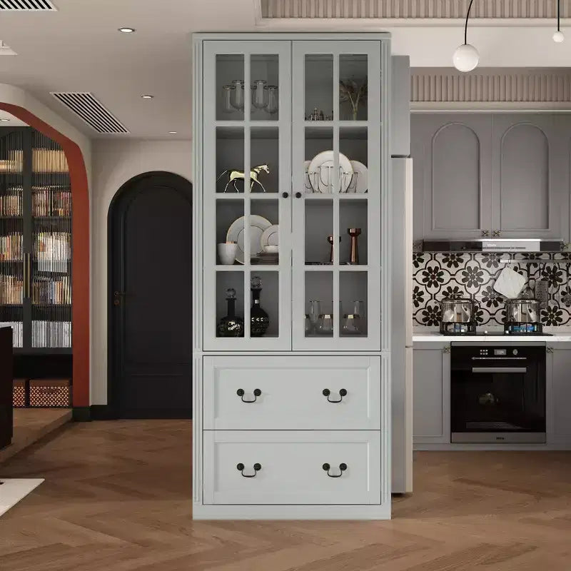 Vitrine bibliothèque avec porte vitrée et tiroirs de 80 cm de large