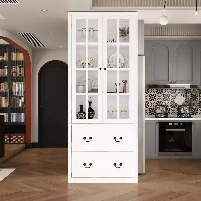 Vitrine bibliothèque avec porte vitrée et tiroirs de 80 cm de large