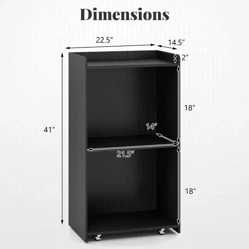 Pupitre de présentation de 104 cm avec 2 étagères de rangement, un support pour ordinateur portable et 4 roulettes pivotantes