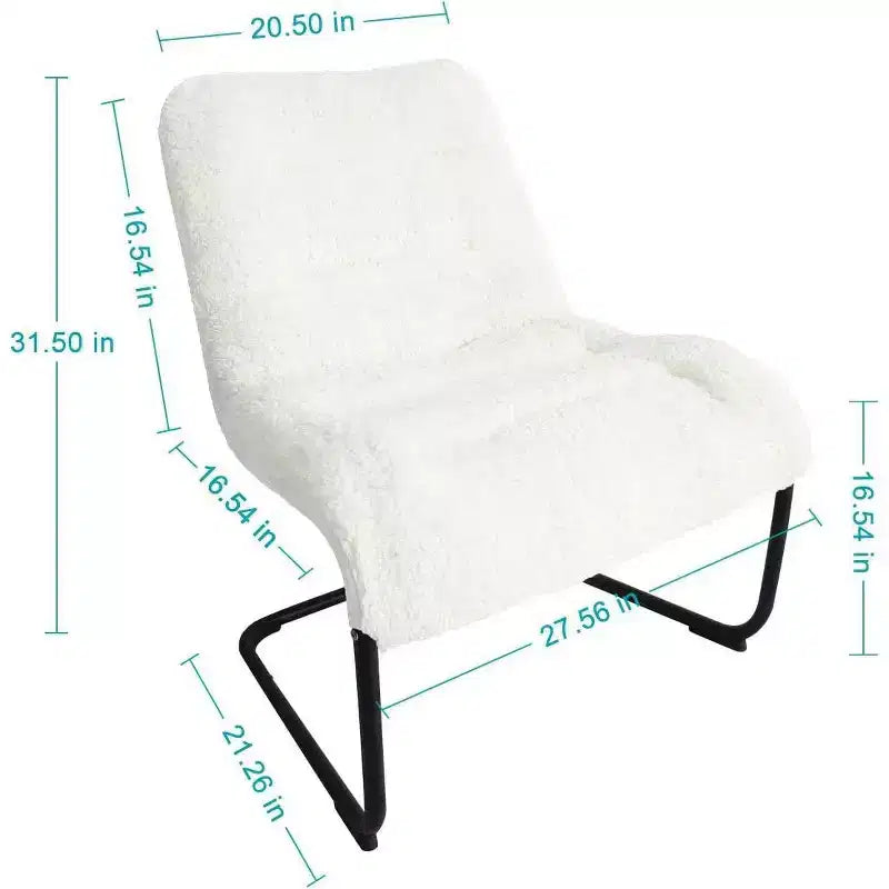 Fauteuil de salon en métal rembourré avec assise en fausse peau de mouton, blanc