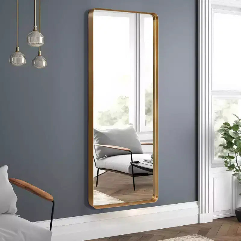 Miroir sur pied en alliage d'aluminium – 162 x 53 cm, rectangle arrondi, autoportant