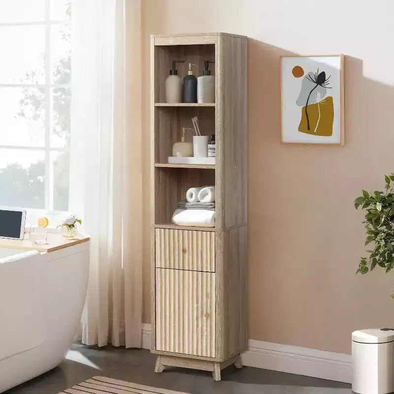 Meuble colonne de salle de bain haut avec tiroir et porte