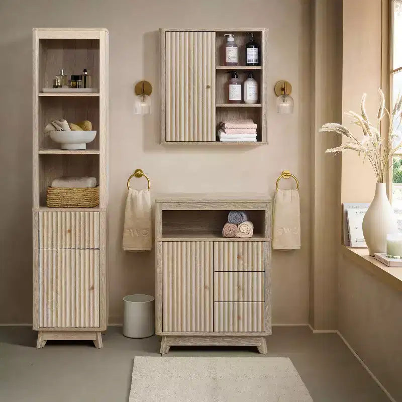 Meuble colonne de salle de bain haut avec tiroir et porte