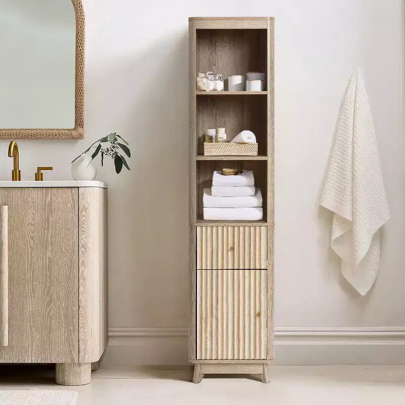 Meuble colonne de salle de bain haut avec tiroir et porte