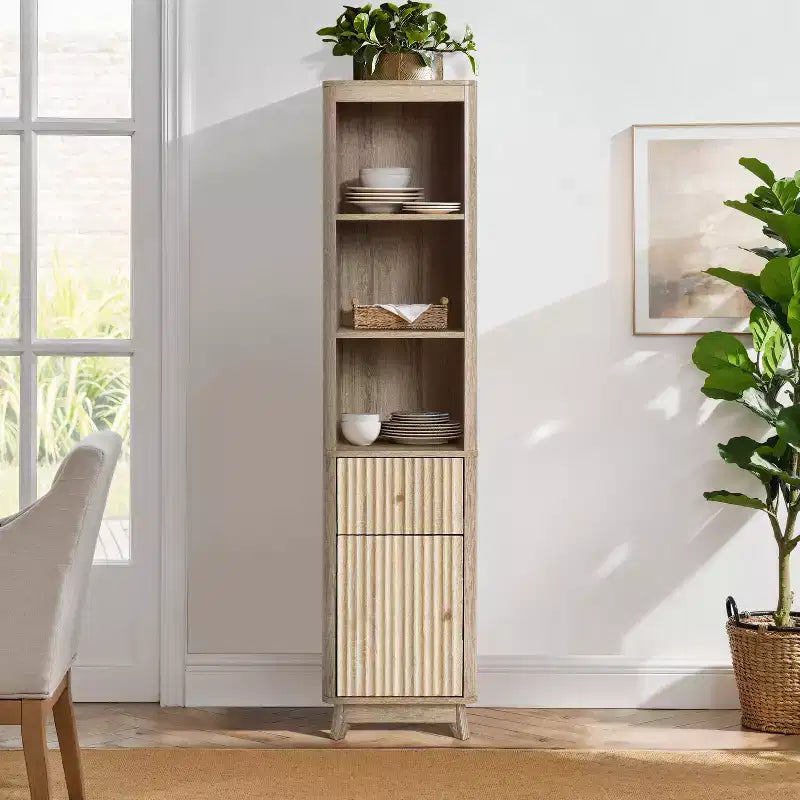 Meuble colonne de salle de bain haut avec tiroir et porte