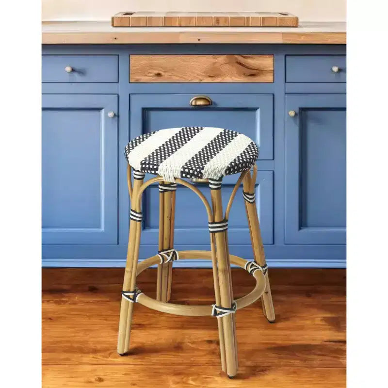 Tabouret de bar rond sans dossier en rotin, hauteur comptoir, 61 cm