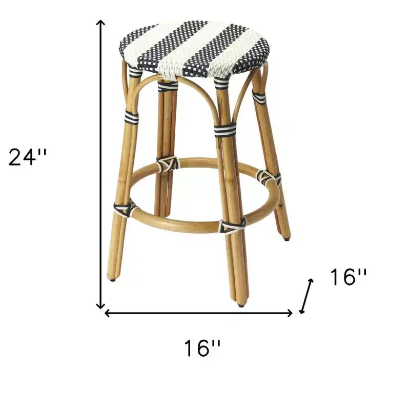 Tabouret de bar rond sans dossier en rotin, hauteur comptoir, 61 cm