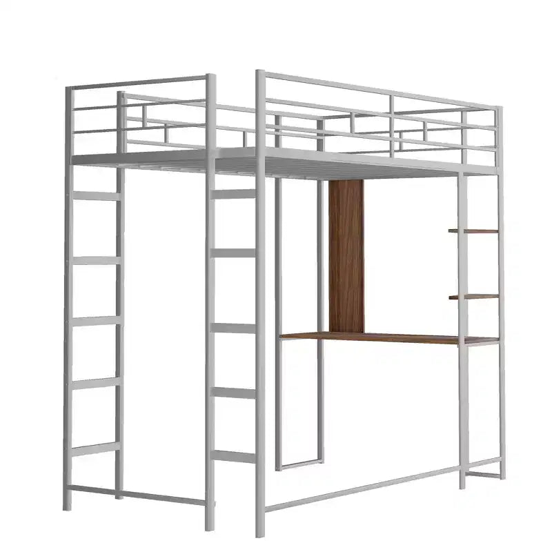 Lit mezzanine double en métal avec bureau, étagère et échelle intégrés
