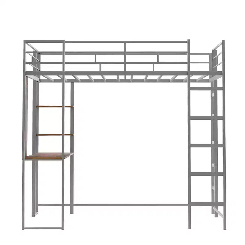 Lit mezzanine double en métal avec bureau, étagère et échelle intégrés