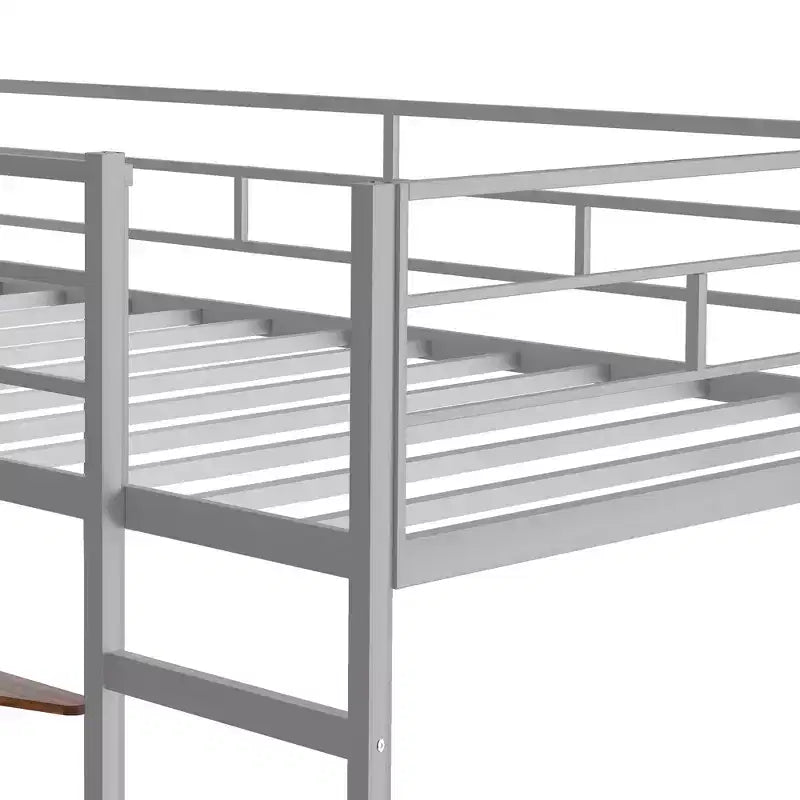 Lit mezzanine double en métal avec bureau, étagère et échelle intégrés