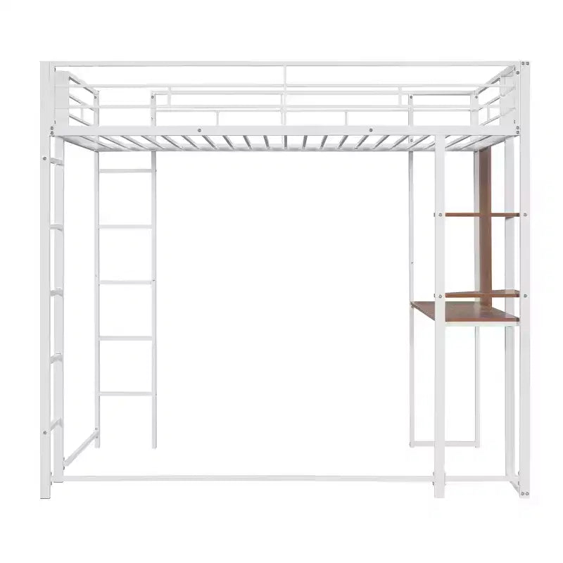 Lit mezzanine double en métal avec bureau, étagère et échelle intégrés