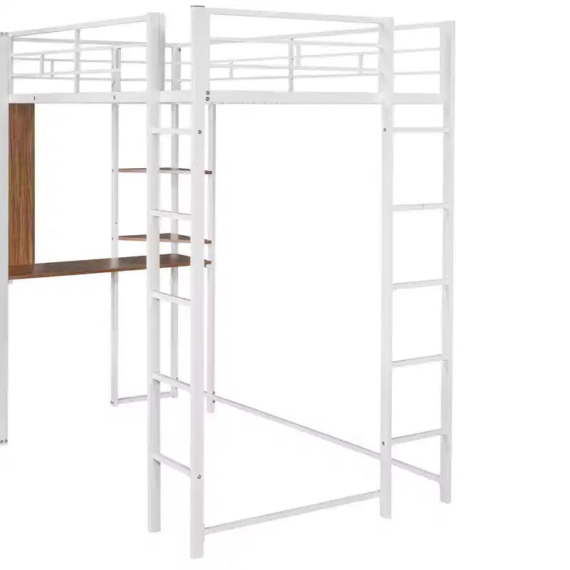 Lit mezzanine double en métal avec bureau, étagère et échelle intégrés