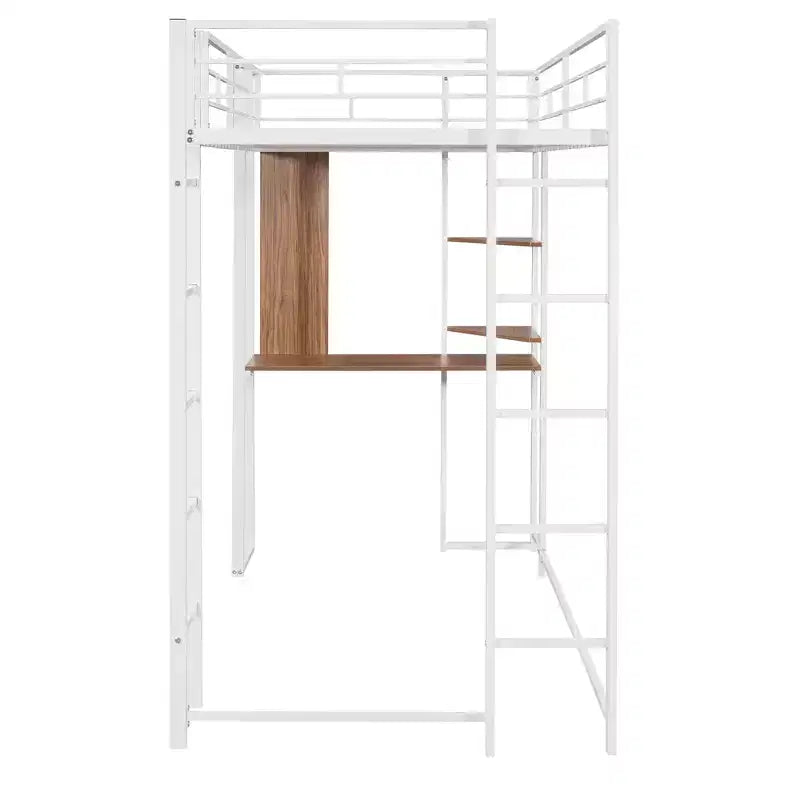 Lit mezzanine double en métal avec bureau, étagère et échelle intégrés