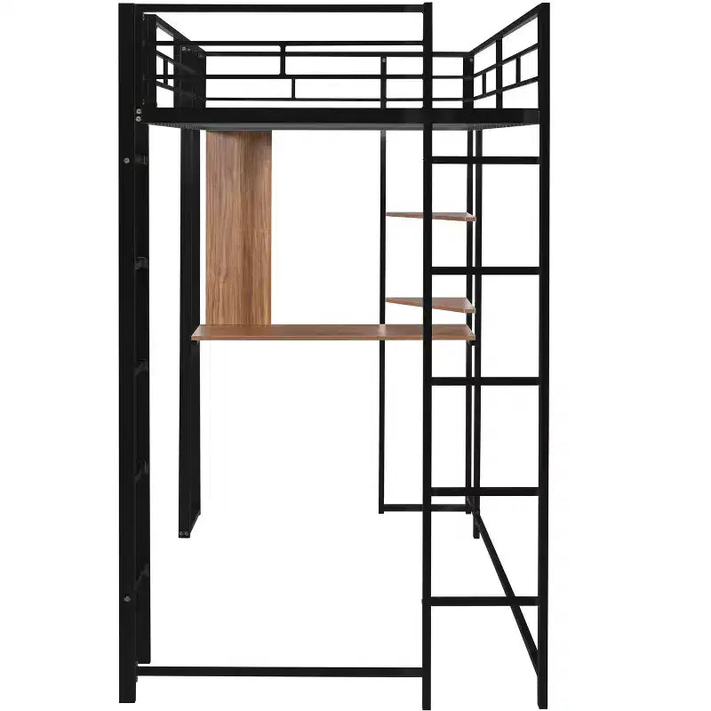 Lit mezzanine double en métal avec bureau, étagère et échelle intégrés