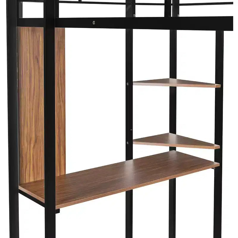 Lit mezzanine double en métal avec bureau, étagère et échelle intégrés