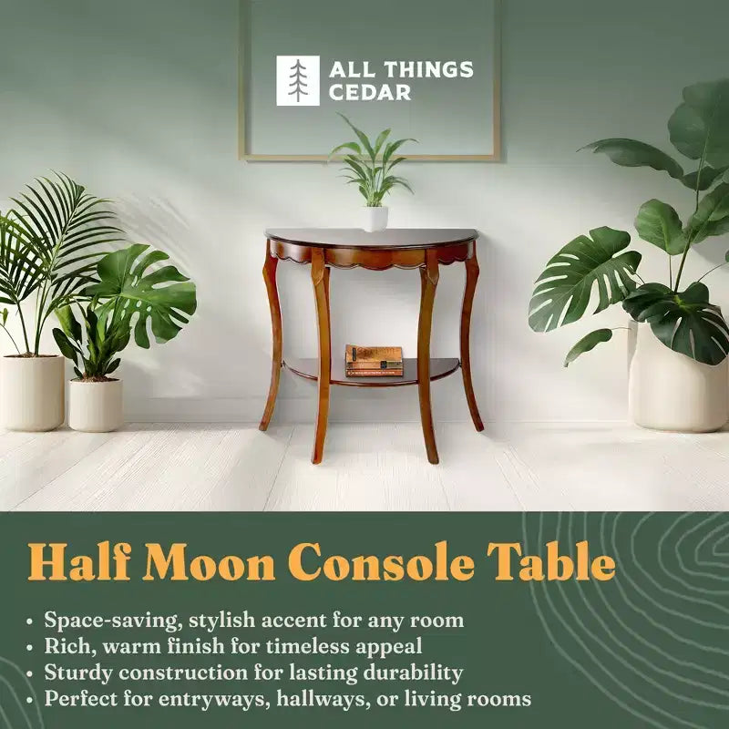 Console demi-lune en bois avec étagère de rangement inférieure