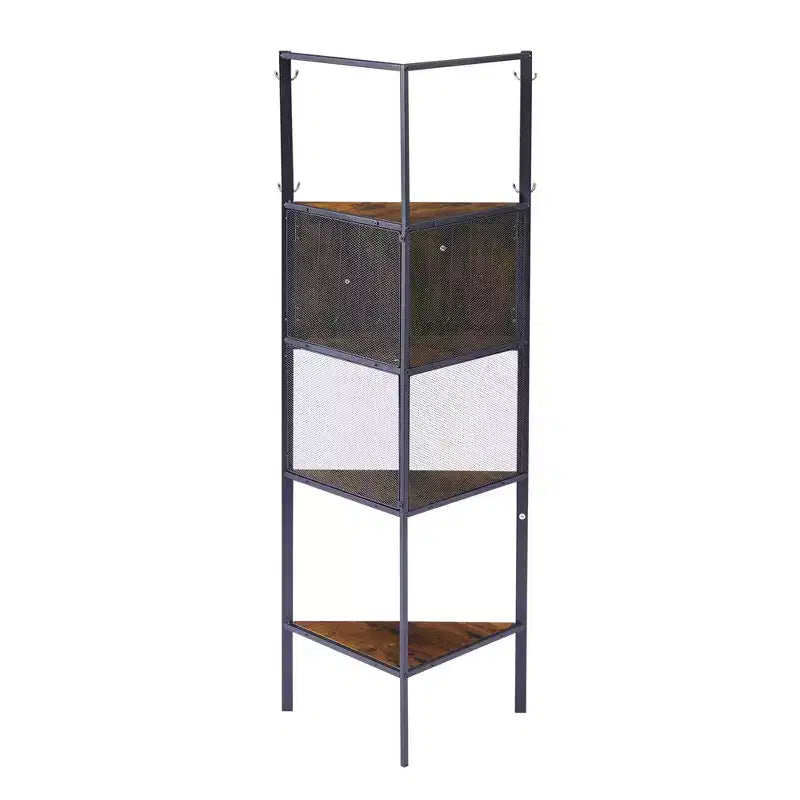 Étagère d'angle haute avec étagères triangulaires en bois et portes, marron