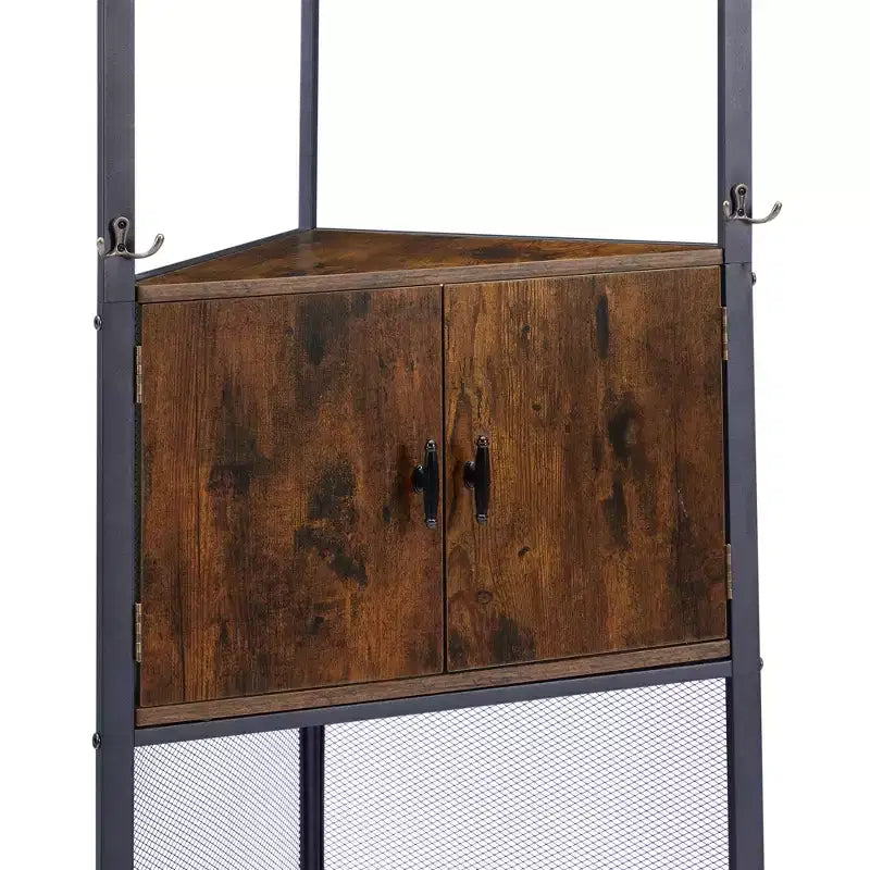 Étagère d'angle haute avec étagères triangulaires en bois et portes, marron