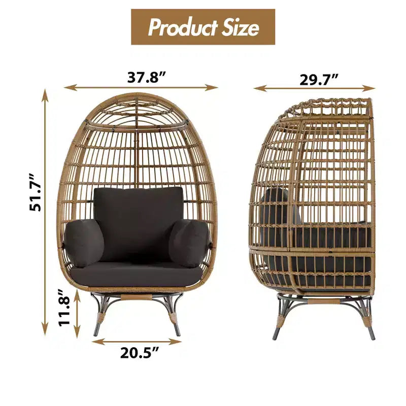 Fauteuil œuf pivotant avec cadre en rotin et coussin rembourré