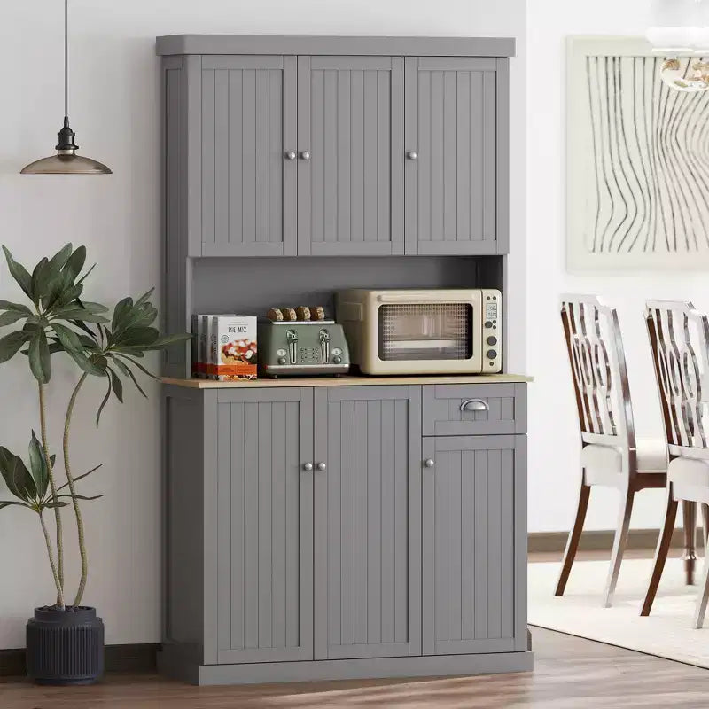 Buffet 71" avec vaisselier, armoire de rangement de cuisine avec comptoir, tiroir et placard