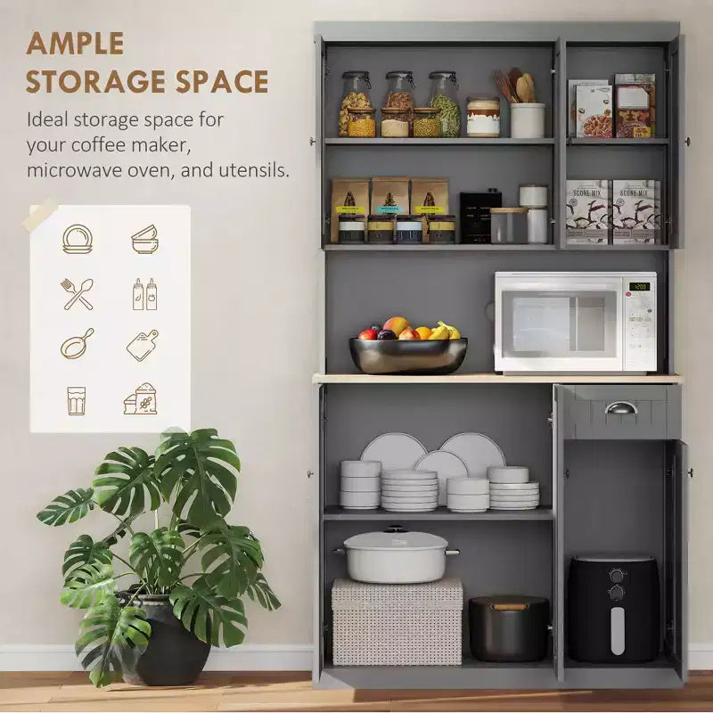 Buffet 71" avec vaisselier, armoire de rangement de cuisine avec comptoir, tiroir et placard