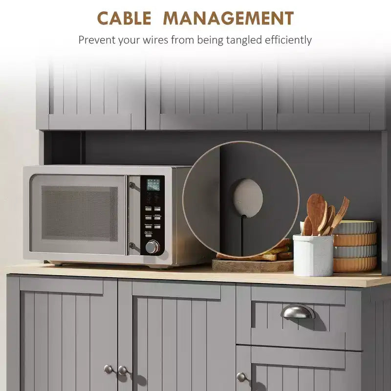 Buffet 71" avec vaisselier, armoire de rangement de cuisine avec comptoir, tiroir et placard