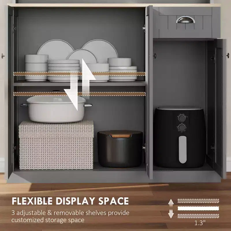 Buffet 71" avec vaisselier, armoire de rangement de cuisine avec comptoir, tiroir et placard