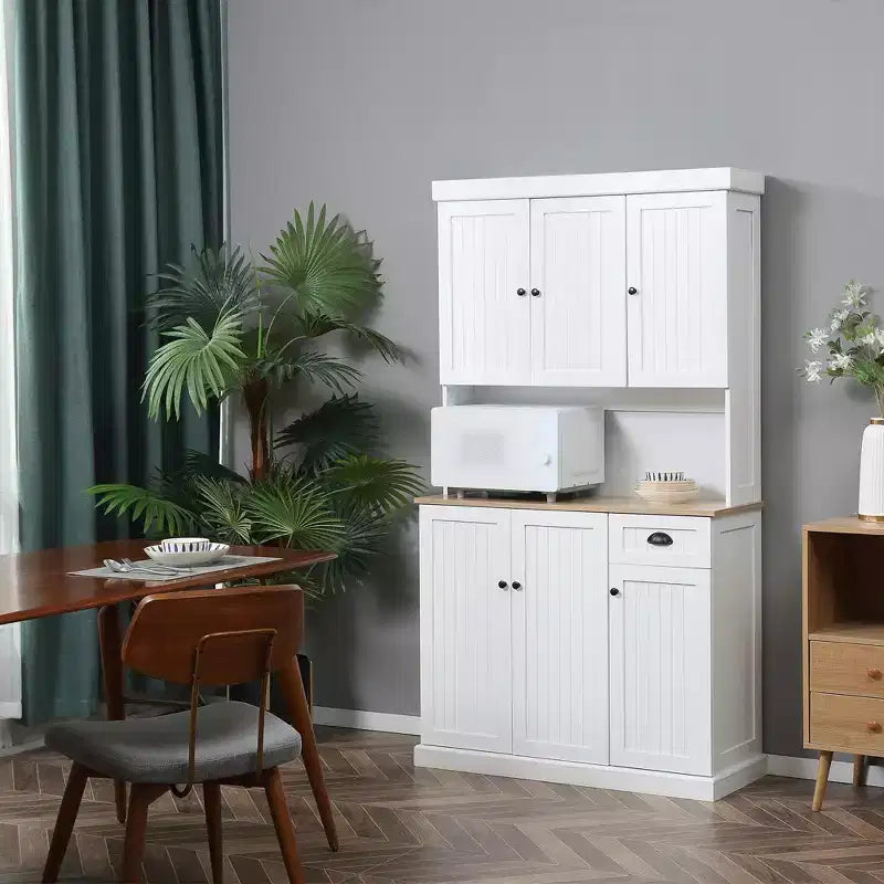 Buffet 71" avec vaisselier, armoire de rangement de cuisine avec comptoir, tiroir et placard