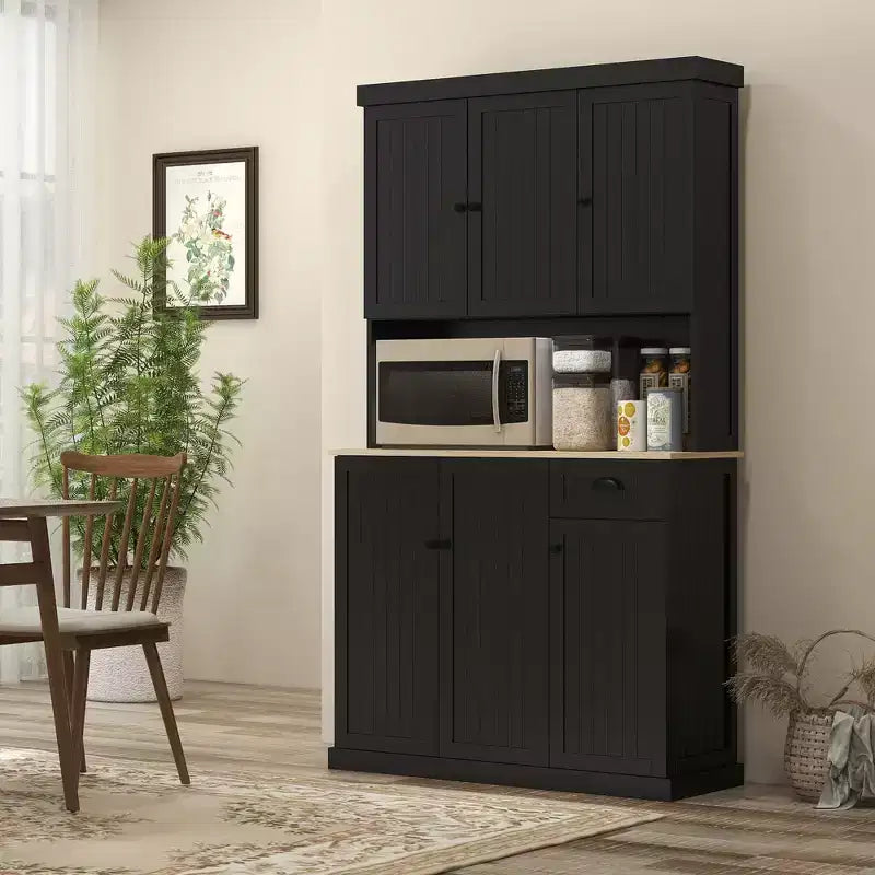 Buffet 71" avec vaisselier, armoire de rangement de cuisine avec comptoir, tiroir et placard