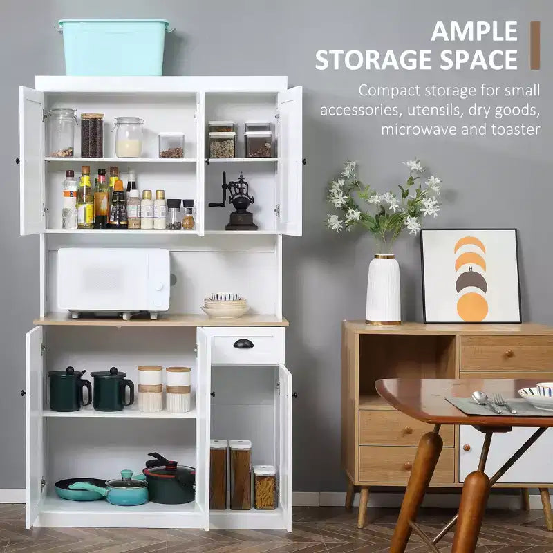 Buffet 71" avec vaisselier, armoire de rangement de cuisine avec comptoir, tiroir et placard