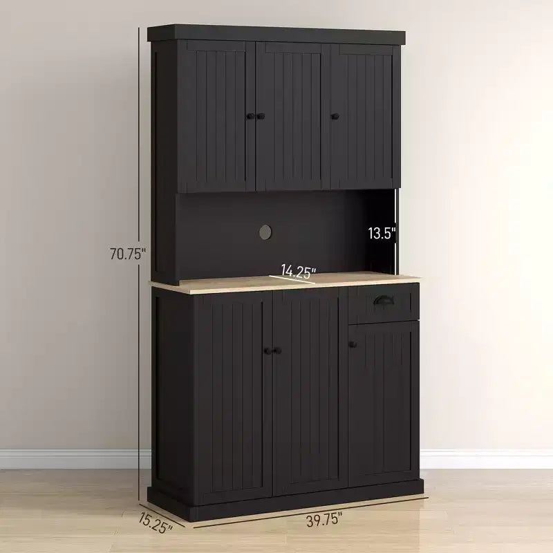 Buffet 71" avec vaisselier, armoire de rangement de cuisine avec comptoir, tiroir et placard