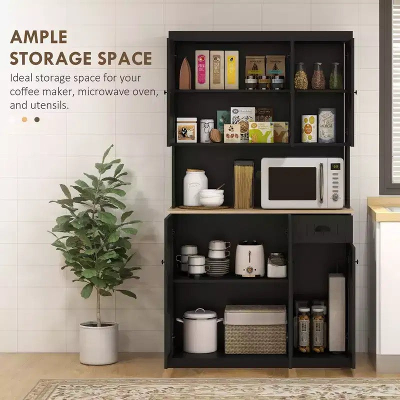 Buffet 71" avec vaisselier, armoire de rangement de cuisine avec comptoir, tiroir et placard