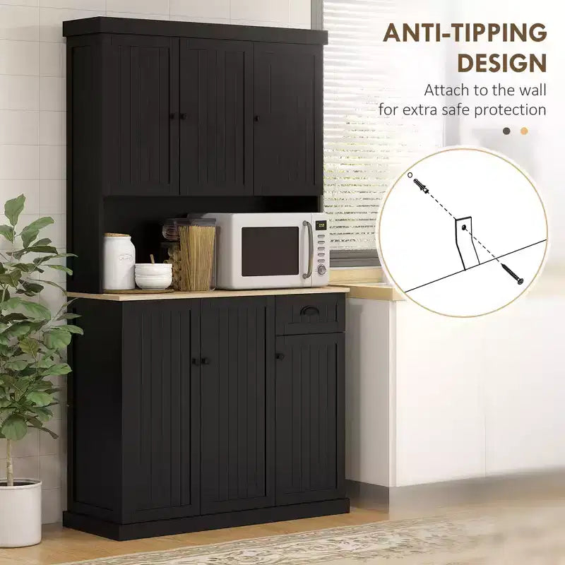 Buffet 71" avec vaisselier, armoire de rangement de cuisine avec comptoir, tiroir et placard